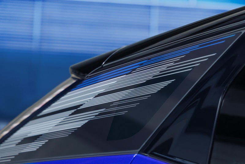 Close-up of the Modern Pattern on the 2026 OPTIQ-V Rear Quarter Glass | Key Cadillac in Edina MN